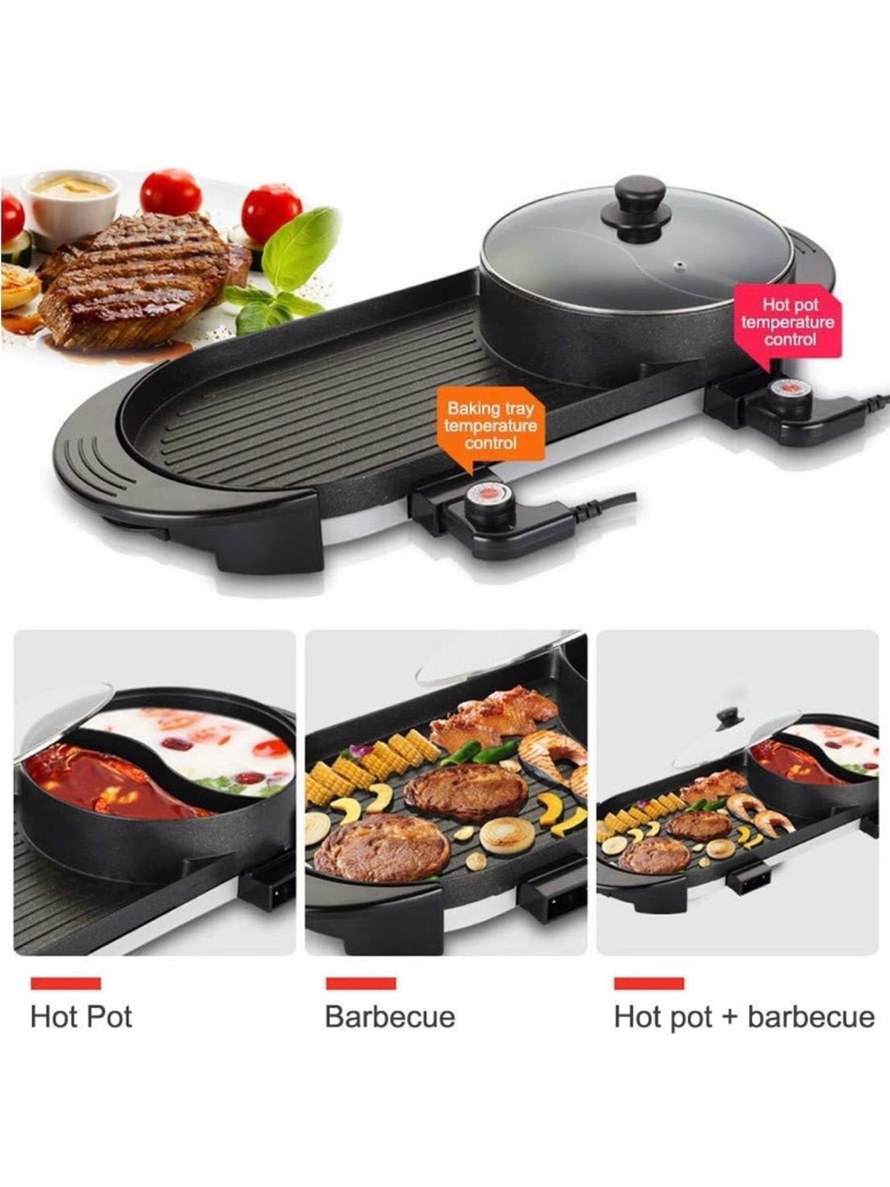 Seaan Electric Hot Pot & Griddle Combo - Black